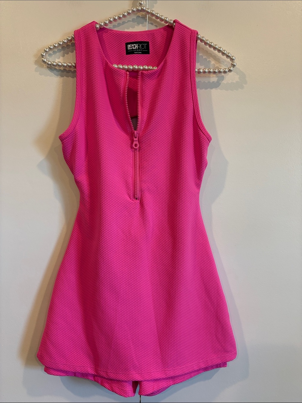 Beach Riot Olina Waffle Romper Mini Dress With Shorts Strawberry 
Pink Small